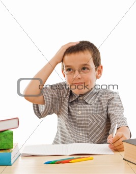 Schoolboy doing his homework
