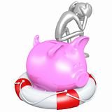 3D Character With Lifebuoy Piggy Bank