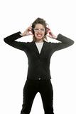 Businesswoman with noise safety headphones