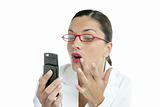 Businesswoman with lipstick and mobile phone