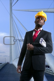 African american architect engineer yellow hardhat