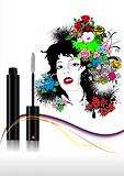 Floral woman face with mascara image. Vector