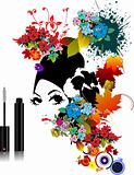Floral woman silhouette with mascara image. Vector illustration