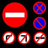 Six Round Prohibitory Red, white and blue Road Signs Set 1