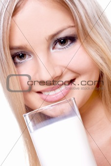 beautiful woman drinking milk