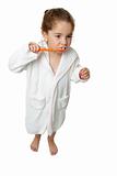 Dental Hygiene - Little young girl brushing teeth with toothbrus