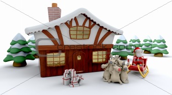 santa and winter cabin