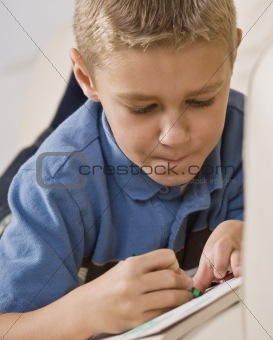 Boy Coloring in Book