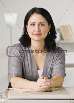 Woman Leaning on Photocopier