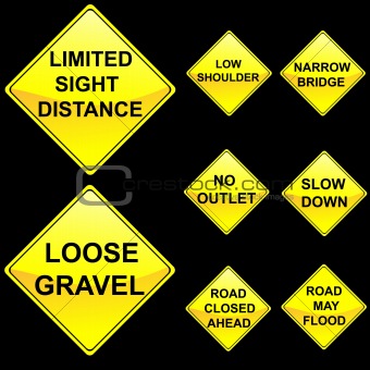 Eight Diamond Shape Yellow Road Signs Set 8