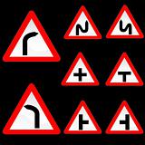 Eight Triangle Shape Red White Road Signs Set 1
