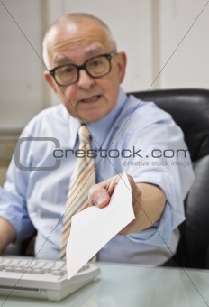 Man Holding out Paper
