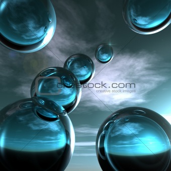 Abstract Blue Glass Spheres