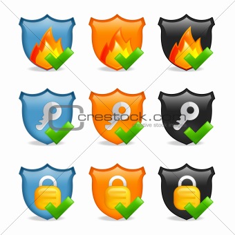 internet security icon shield set