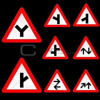 Eight Triangle Shape Red White Road Signs Set 2