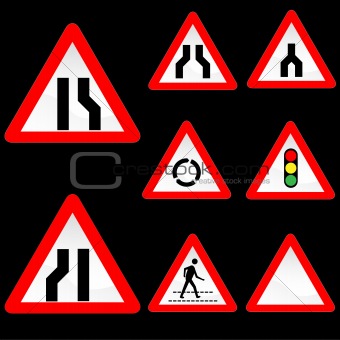 Eight Triangle Shape Red White Road Signs Set 3
