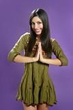Beautiful indian young brunette woman posing hands