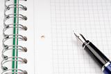 close up of notebook and pencil on white background with clipping path