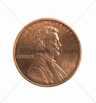 Penny isolated, clipping path.