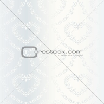 Victorian white satin wedding pattern with hearts
