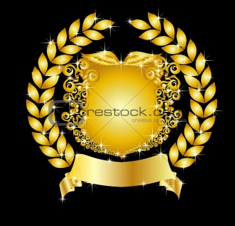 golden heraldic shield laurel wreath