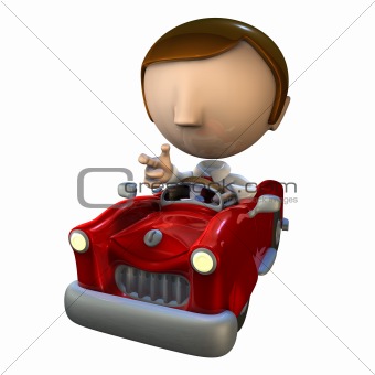 3d business man character in a red car