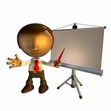3d business man character with presentation equipment