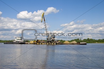 Loaded barge on river