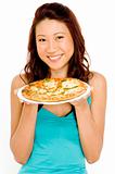Smiling Woman and Pizza