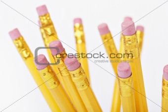 Yellow pencil ends with rubbers