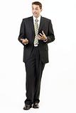 Businessman portrait 4, standing up and talking