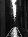Dark lit alleyway