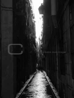 Dark lit alleyway