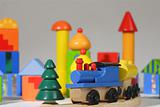 wood toy train and blocks