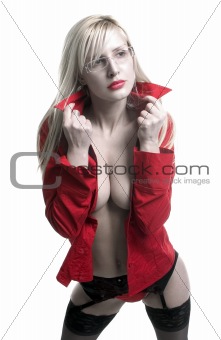 lady with red shirt