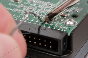 Extreme Closeup of Soldering a Harddrive