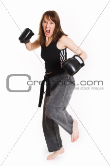 woman wearing karate gloves
