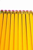 row of yellow pencils with eraser