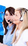 Brunette girl working with a headset on 