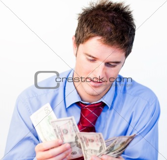Male counting money