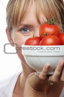 Woman with Bowl of Tomatoes