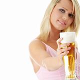 Young atractive blonde and beer