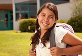 Cute Hispanic Teen Girl Student with Backpack Ready for School.