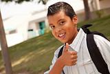 Happy Young Hispanic Boy with Backpack Ready for School.
