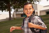 Happy Young Hispanic Boy with Backpack Ready for School.