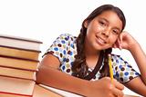 Pretty Smiling Hispanic Girl Studying Isolated on a White Background.