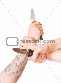 hands with knife