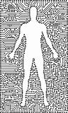 Silhouette of man in an electronic tech background