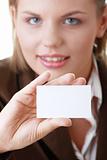 Lady with blank business card