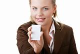 Lady with blank business card
